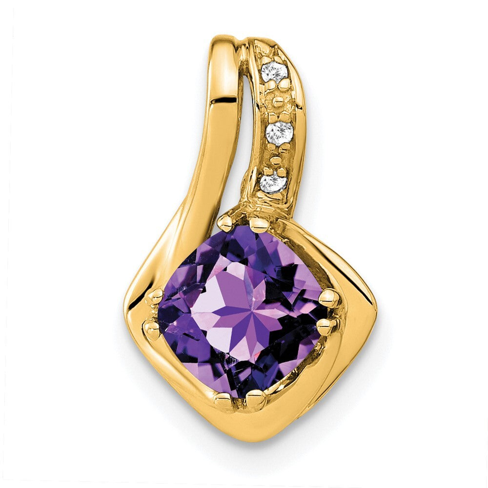 14K Yellow Gold Amethyst and Diamond Chain Slide Pendant