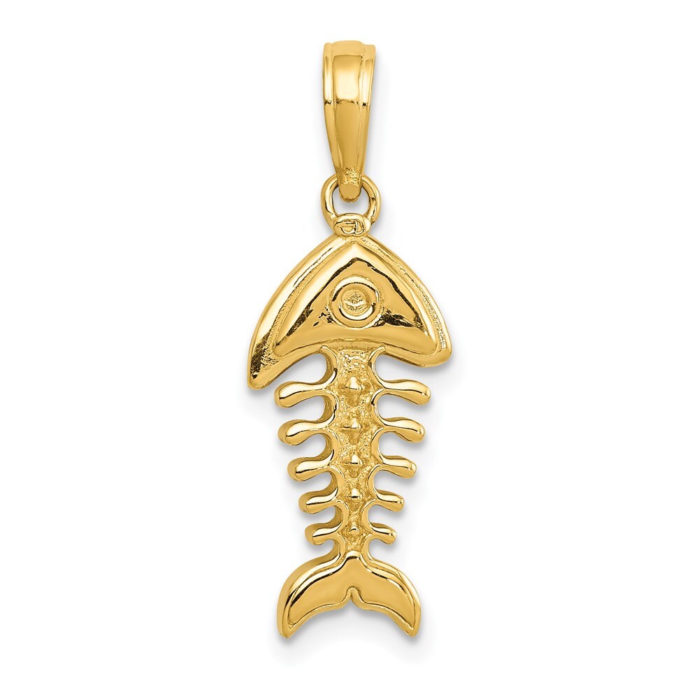 14k Yellow Gold Polished 3-D Fish Bone Pendant for Women