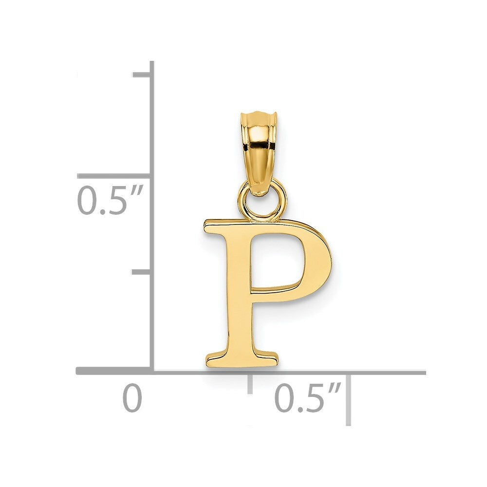 14k Yellow Gold Polished Block Letter P Initial Pendant for Women