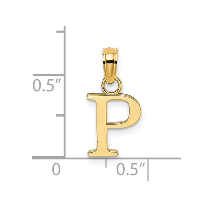 14k Yellow Gold Polished Block Letter P Initial Pendant for Women