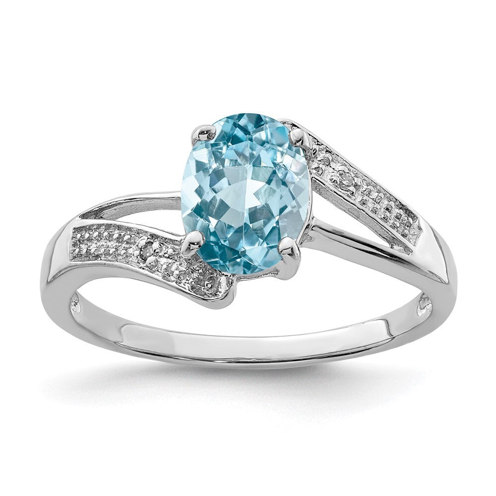 Sterling Silver Rhodium Light Swiss Blue Topaz & Diamond Ring Size 6