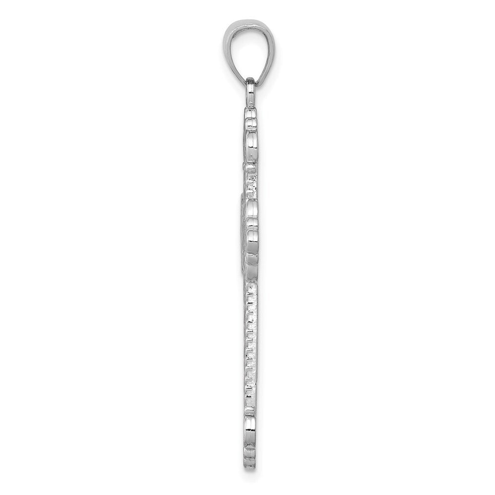 14k White Gold Polished Large Rope Frame Filigree Cross Pendant for Women