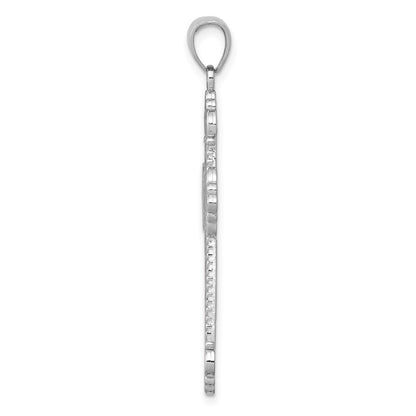 14k White Gold Polished Large Rope Frame Filigree Cross Pendant for Women