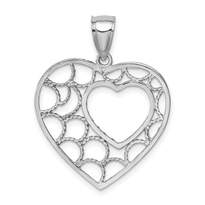 14k White Gold Diamond-cut Heart Pendant for Women