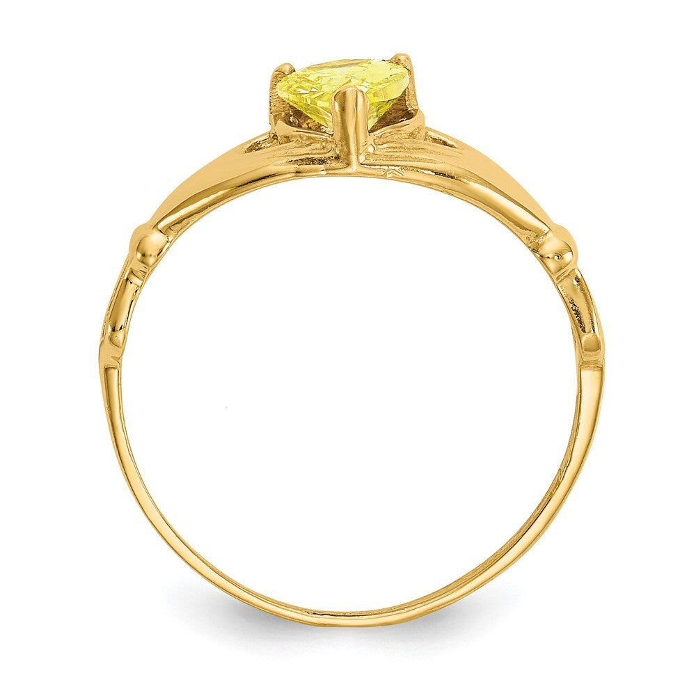 14K Yellow Gold CZ November Birthstone Claddagh Heart Ring