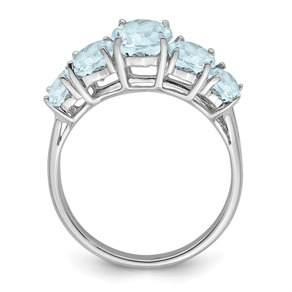 Sterling Silver Rhodium Aqua Ring Size 7