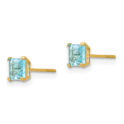 14k Yellow Gold Blue Topaz 4mm Square Earrings