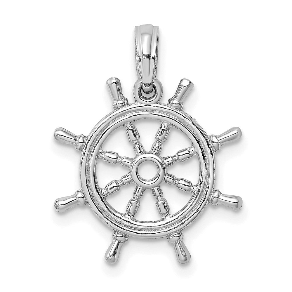 14k White Gold 3-D Ships Wheel Charm Pendant