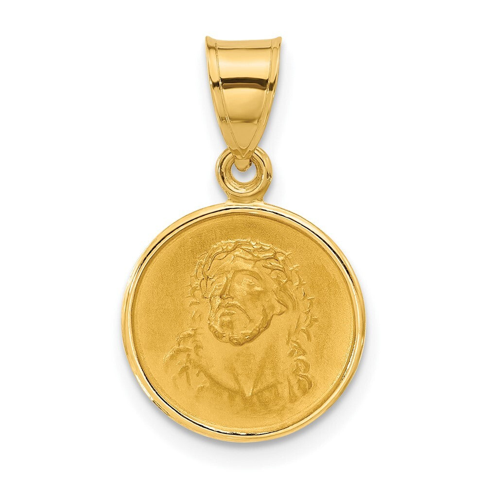 14k Yellow Gold Polished and Satin Solid Face of Jesus Medal Pendant for Women