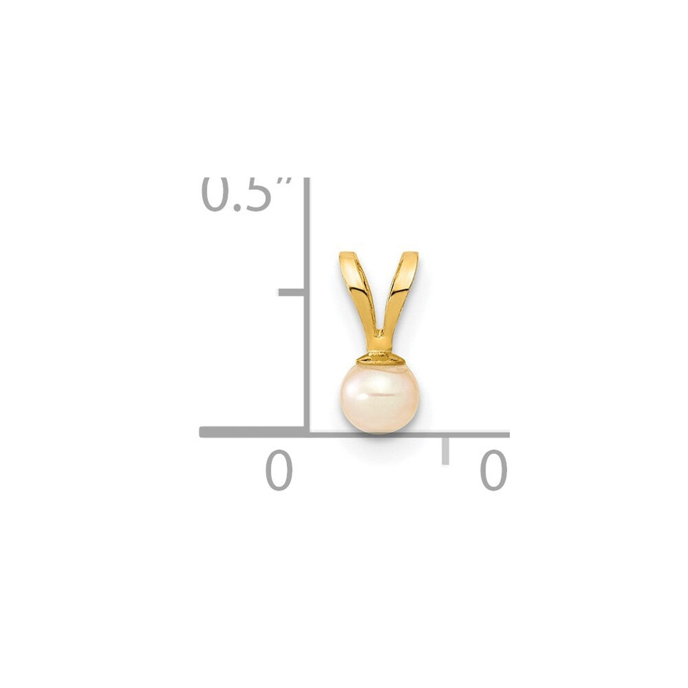 14k Yellow Gold Gold 3-4mm Pink Round Freshwater Cultured Pearl Pendant