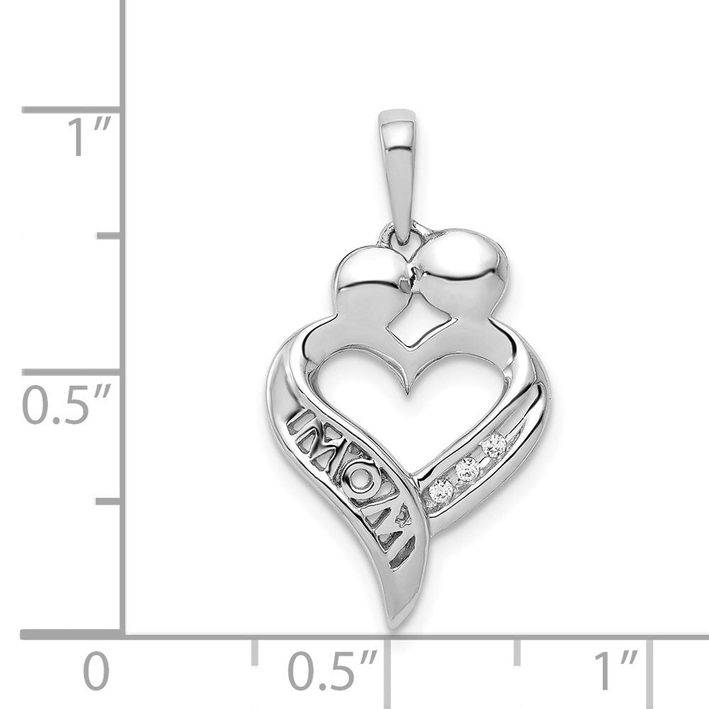 14k White Gold Diamond MOM Heart Pendant for Women