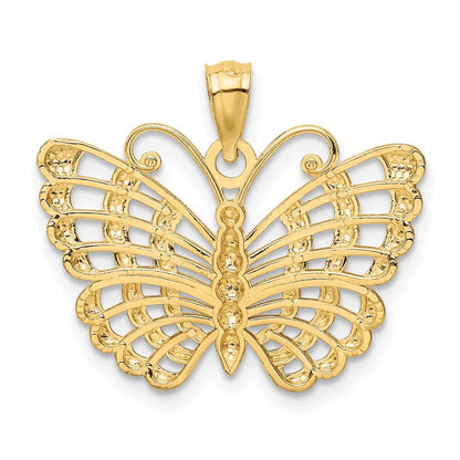 14k Yellow Gold and Rhodium Diamond-cut Butterfly Pendant for Women