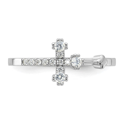 Sterling Silver Flash Platinum-plated CZ Cross Ring Size 6