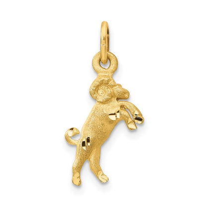14k Yellow Gold Satin Diamond-cut Aries Zodiac Charm Pendant for Women