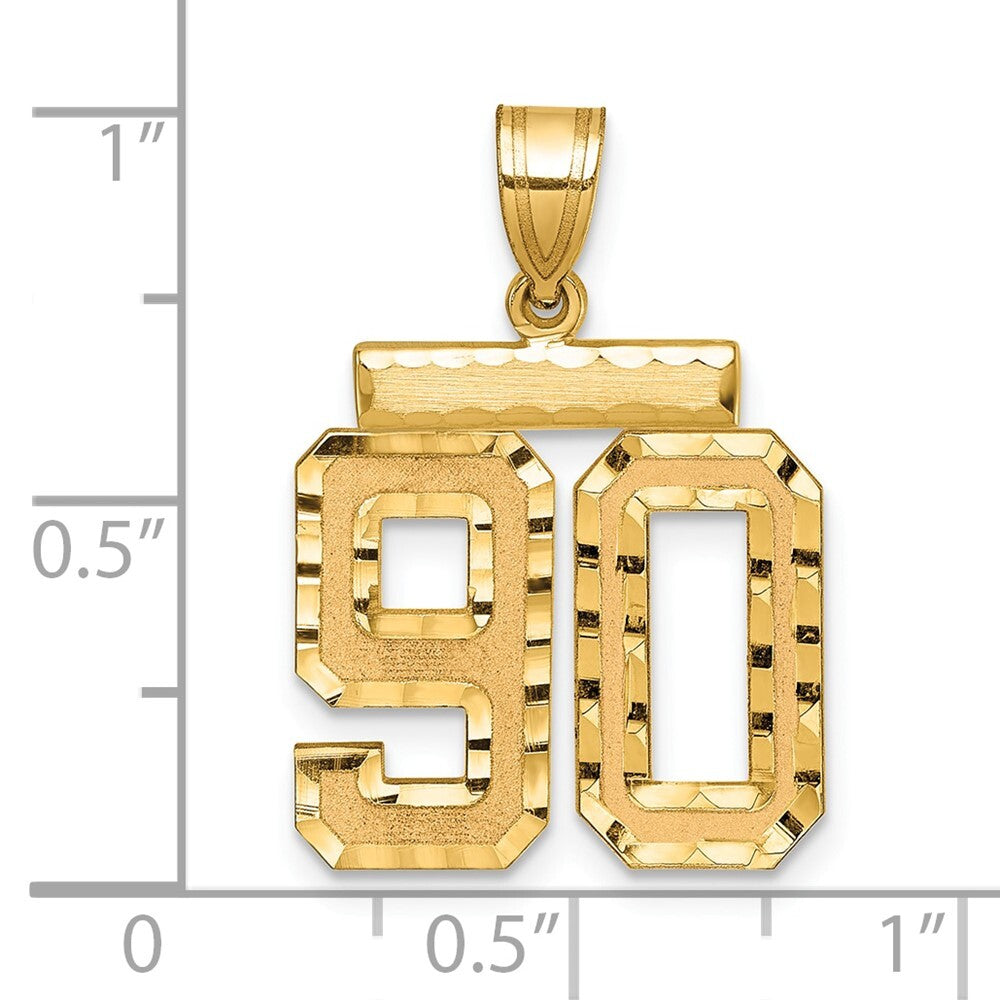 14k Yellow Gold Medium Diamond-cut Number 90 Charm Pendant for Women