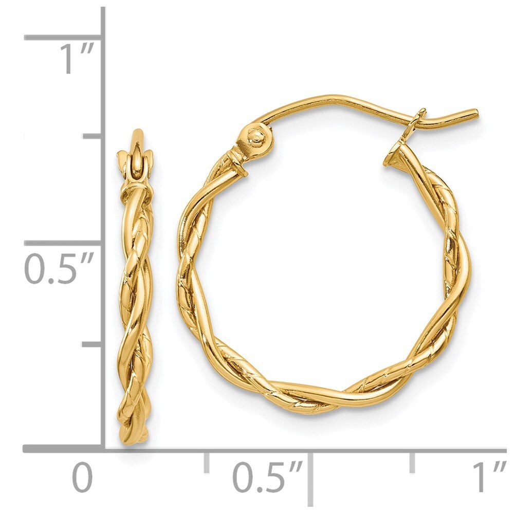 14k Yellow Gold Polished 2.25mm Twisted Hoop Earrings Gift for Women