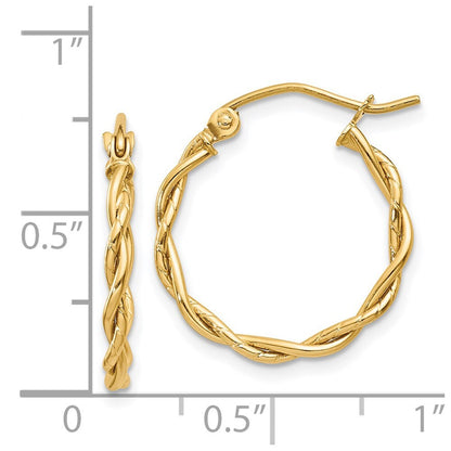 14k Yellow Gold Polished 2.25mm Twisted Hoop Earrings Gift for Women