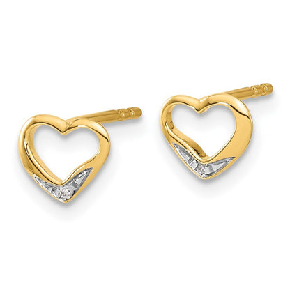 14k Yellow Gold and Rhodium Diamond Heart Stud Earrings Gift for Women