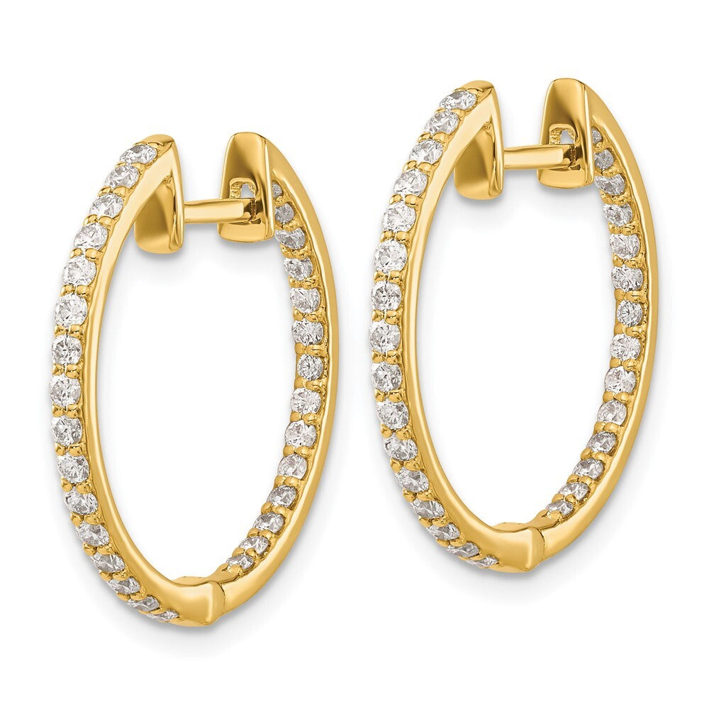 14k Yellow Gold Diamond In/Out Hinged Hoop Earrings