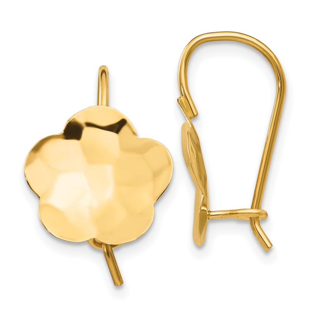 14k Yellow Gold Concave Hammered Flower Disc Earrings