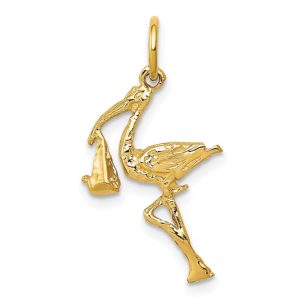 14k Yellow Gold Solid 3-Dimensional Stork Charm Pendant for Women