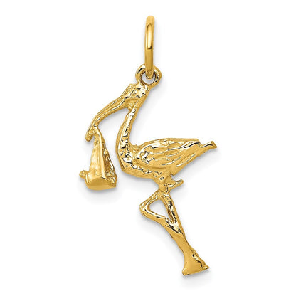 14k Yellow Gold Solid 3-Dimensional Stork Charm Pendant for Women