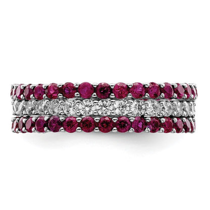 Sterling Silver Rhodium-plated Polished Pink & White CZ 3 Ring Set Size 8
