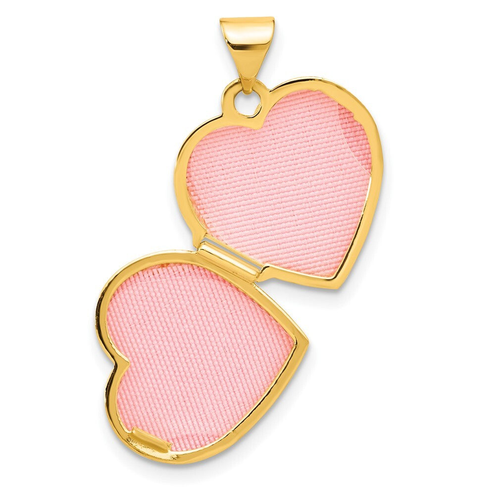 14k Yellow Gold White Rhodium Polished LOVE OF MY LIFE 15mm Heart Locket Pendant