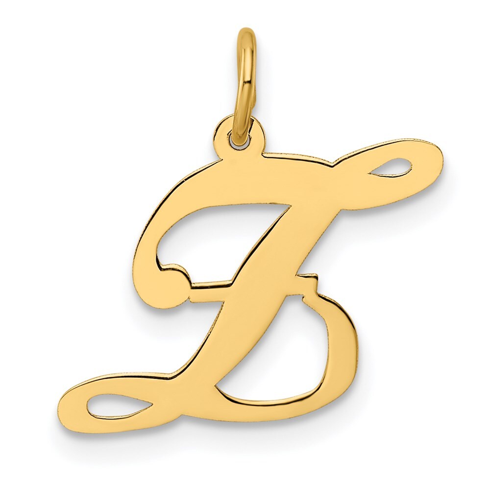 14k Yellow Gold Medium Fancy Script Letter Z Initial Charm Pendant for Women