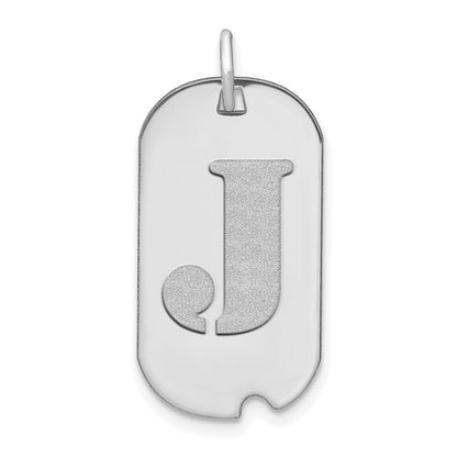 14k White Gold Polished Letter J Initial Dog Tag Pendant for Women