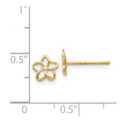 14k Yellow Gold Plumeria Stud Earrings Gift for Women