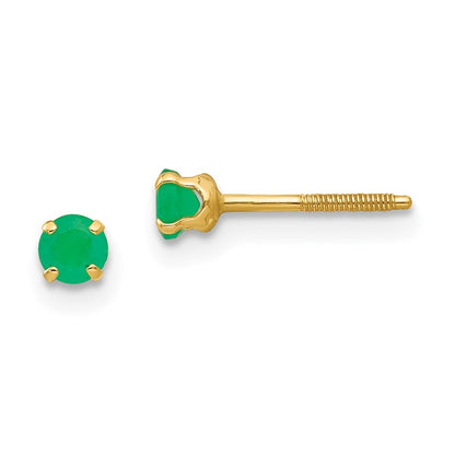 14k Yellow Gold 3mm Emerald Stud Earrings Gift for Women