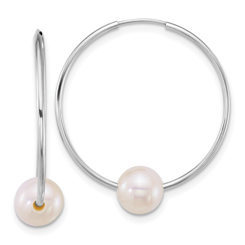 14k Gold Polished 6-7mm Freshwater Cultured Pearl Endless Hoop Earrings