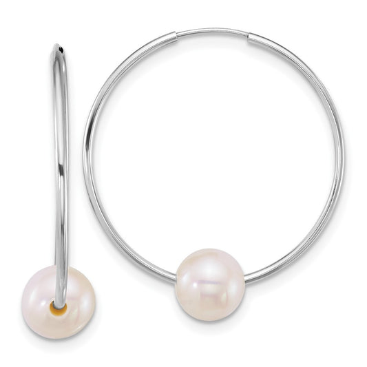14k Gold Polished 6-7mm Freshwater Cultured Pearl Endless Hoop Earrings