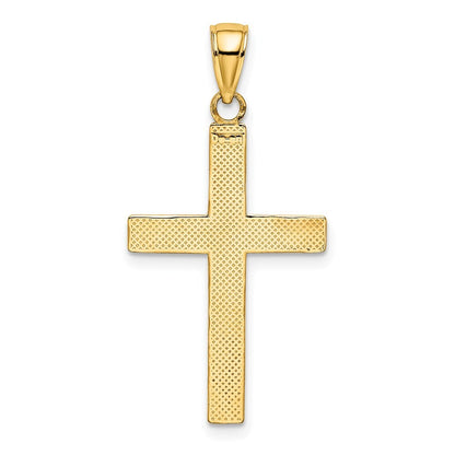 14k Yellow Gold  Rhodium Polished Tubular Cross Charm Pendant for Women
