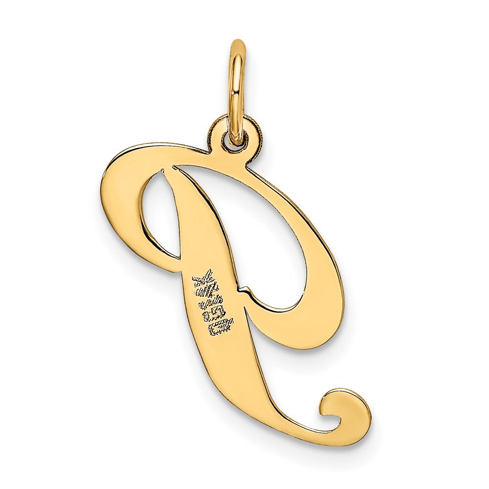 14k Yellow Gold Medium Fancy Script Letter P Initial Charm Pendant for Women