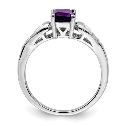 Sterling Silver Rhodium-plated Diamond & Amethyst Ring