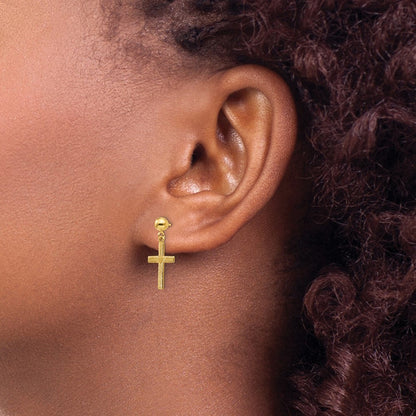 14k Yellow Gold Polished & Satin Cross Dangle Earrings