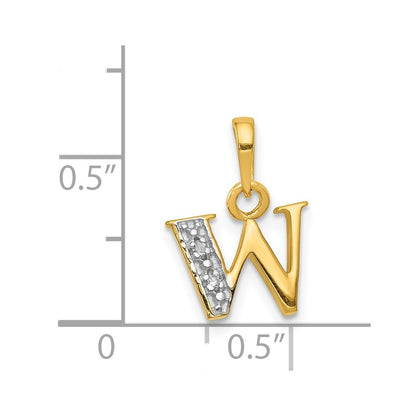 14k Yellow Gold with Rhodium Diamond Letter W Initial Pendant for Women
