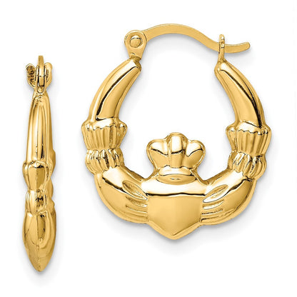 14k Yellow Gold Claddagh Hoop Earrings Gift for Women