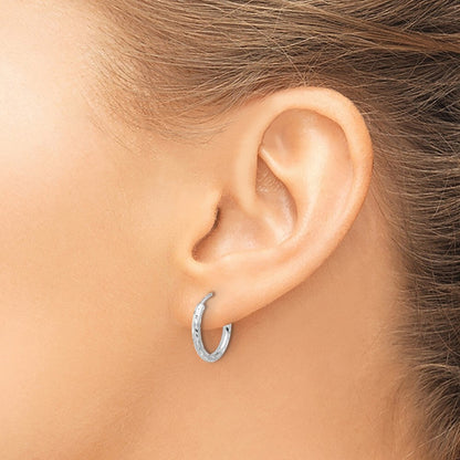 14k White Gold Polished and Satin Diamond-Cut 2.00mm Endless Hoop Earrings