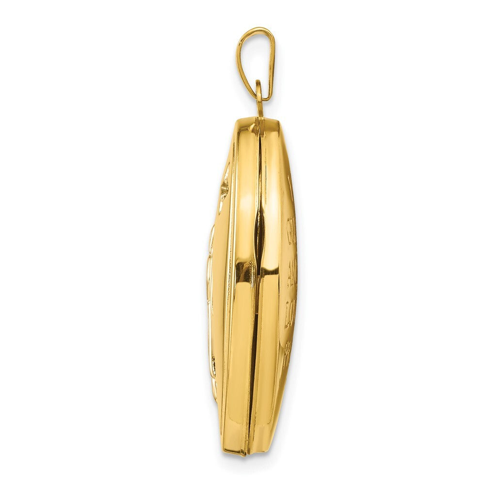 14k Yellow Gold  White Rhodium Diamond Guardian Angel Oval Family Locket Pendant