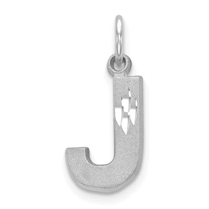 14k White Gold Satin Diamond-cut Letter J Initial Charm Pendant