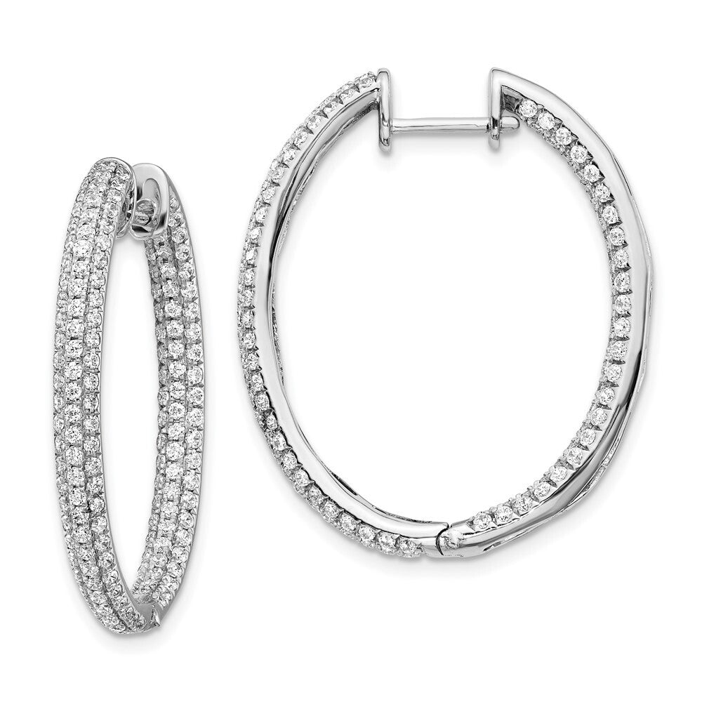 14k White Gold Diamond In/Out Hinged Hoop Earrings