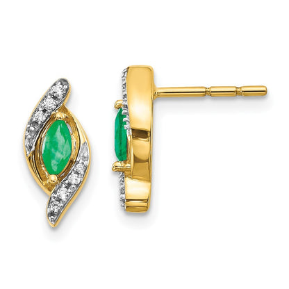 14k Yellow Gold 1/15Ct Diamond and Emerald Earrings