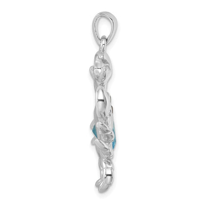 Sterling Silver Rhodium-plated Polished Cubic Zirconia Crab Pendant