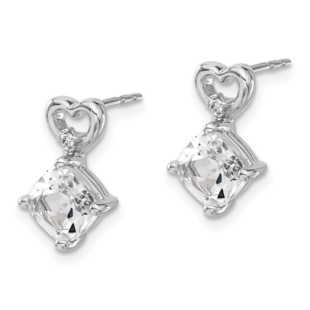 14k White Gold White Topaz and Diamond Heart Drop & Dangle Earrings
