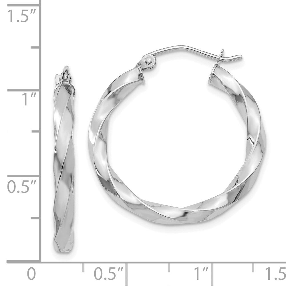 14k White Gold 3mm Twisted Hoop Earrings Gift for Women