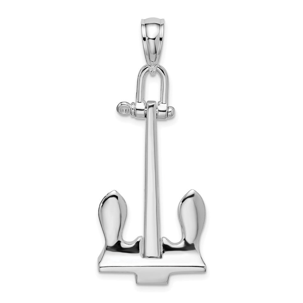 Sterling Silver Rhodium-Plated 3D Moveable Navy Anchor Pendant