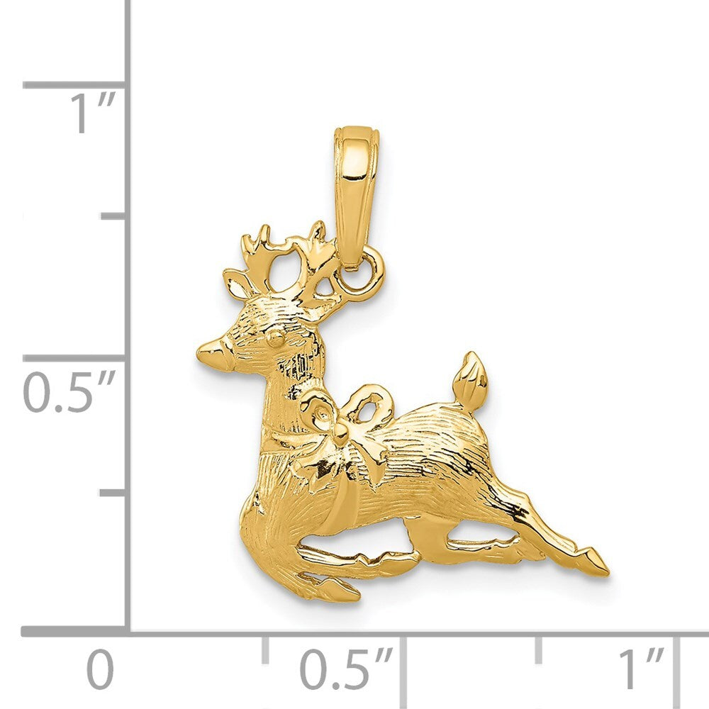 14k Yellow Gold Polished Reindeer Pendant for Women